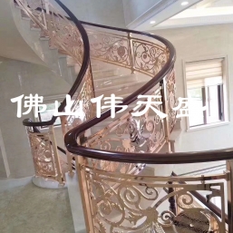 别墅会所轻奢玫瑰金铝雕造型护栏高端定制