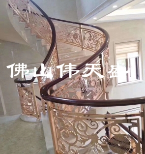 别墅会所轻奢玫瑰金铝雕造型护栏高端定制